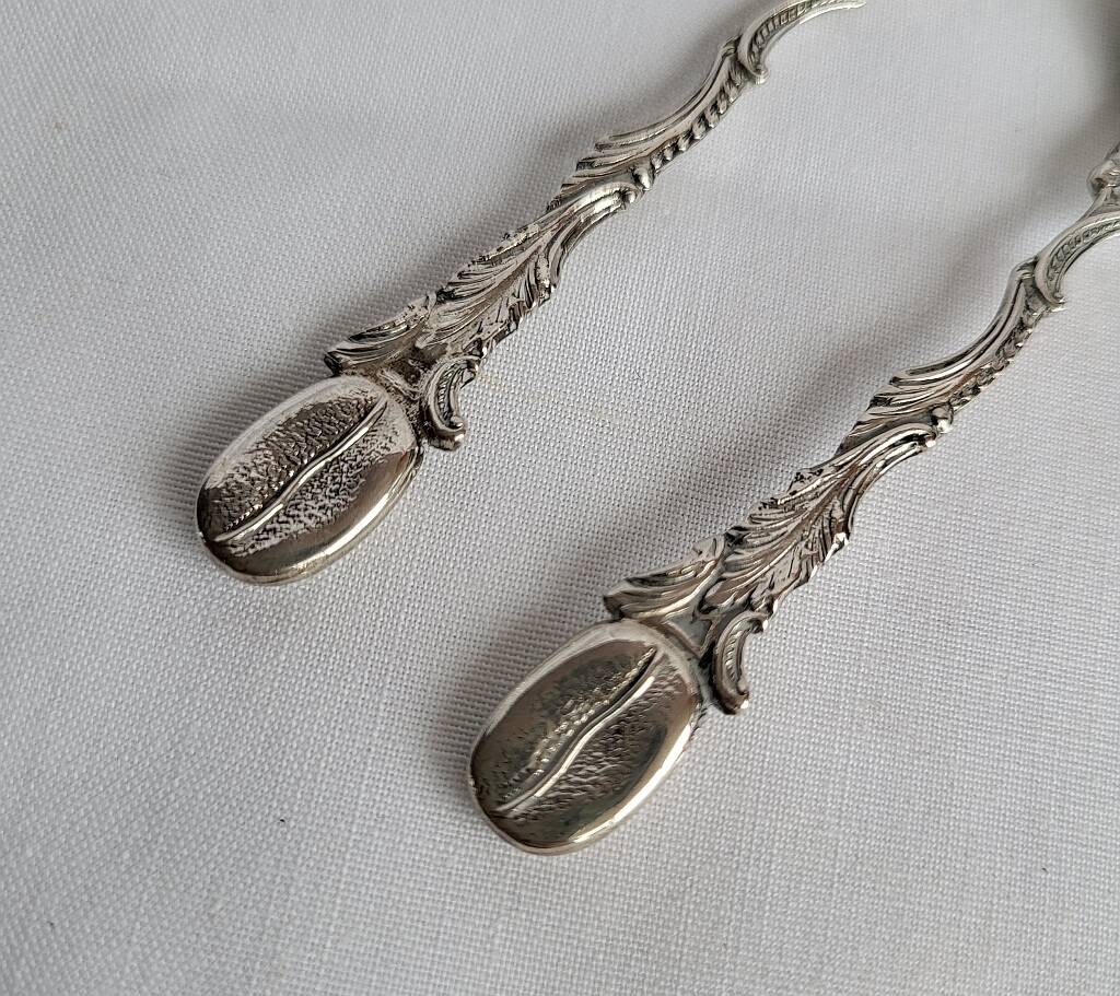 Vintage Silver 833 Coffee Spoon Coffee Bean Pattern Portuguese 2 pcs