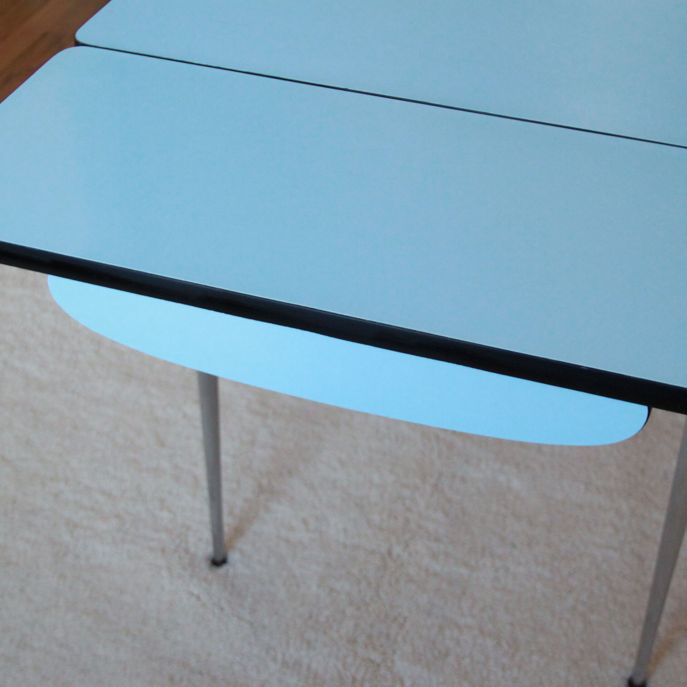 Blue formica table extensions and 2 drawers