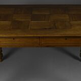 Table ancienne en chêne – XIXe siècle | Entièrement restaurée | Plateau en marqueterie