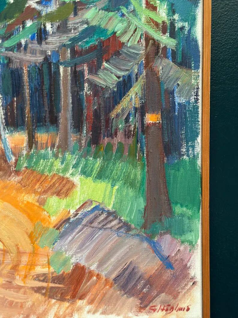 Swedish Oil on Canvas “Spår” by Gustaf Höglund, Vintage & Framed 57 × 49 cm