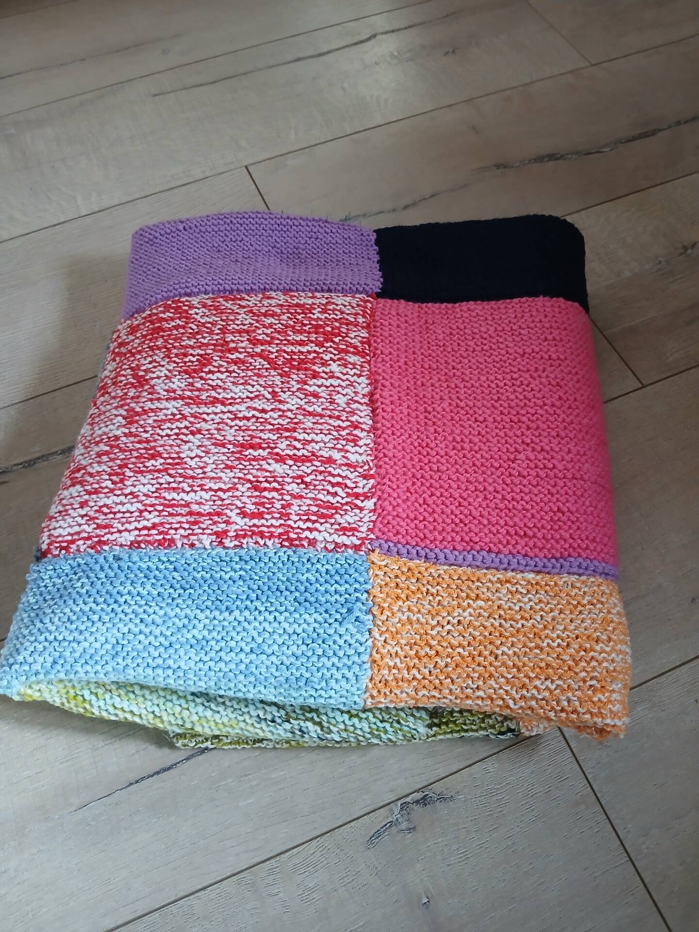 3 patchwork blankets knitted by hand