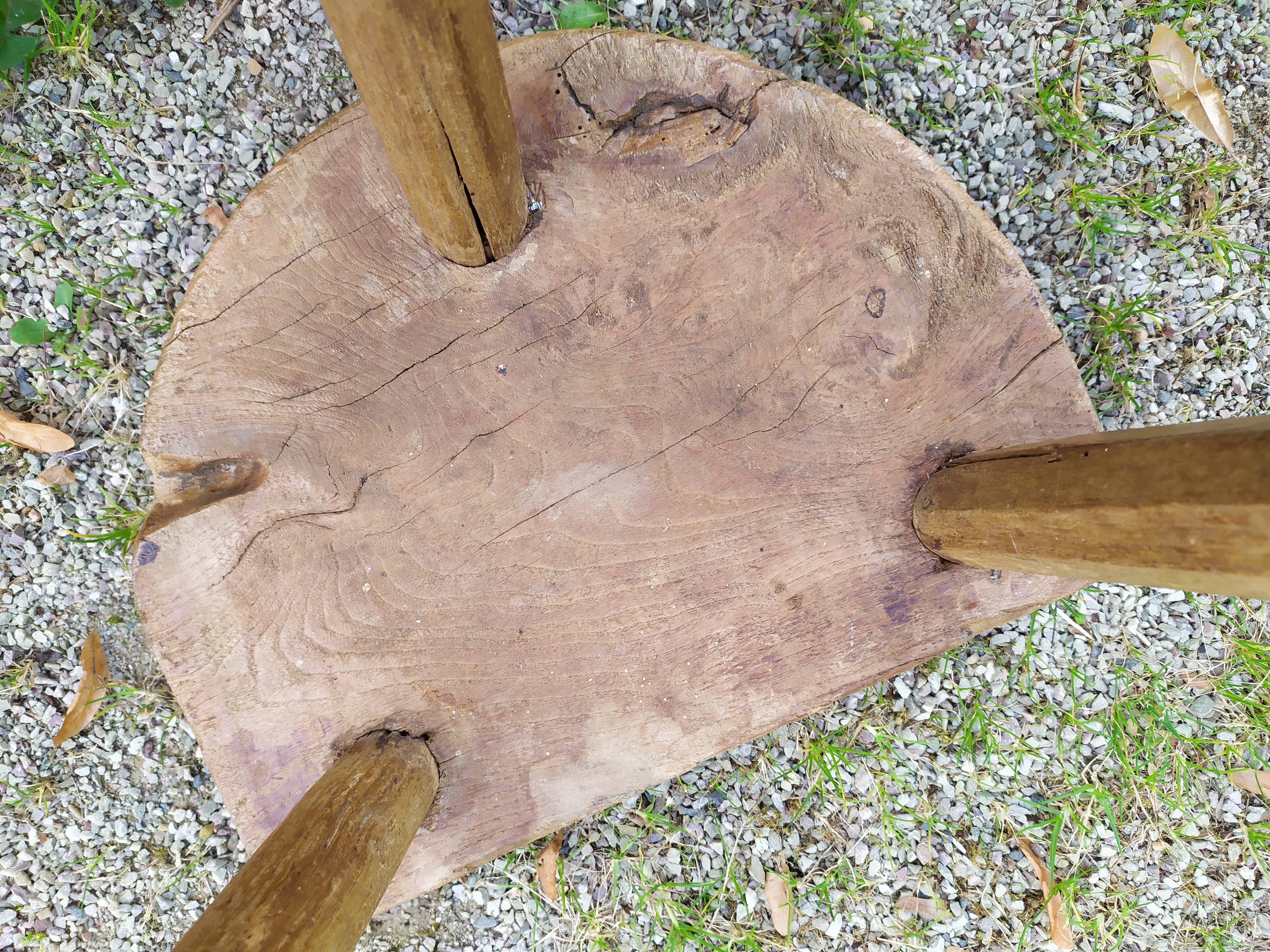 Tripod stool in raw wood
