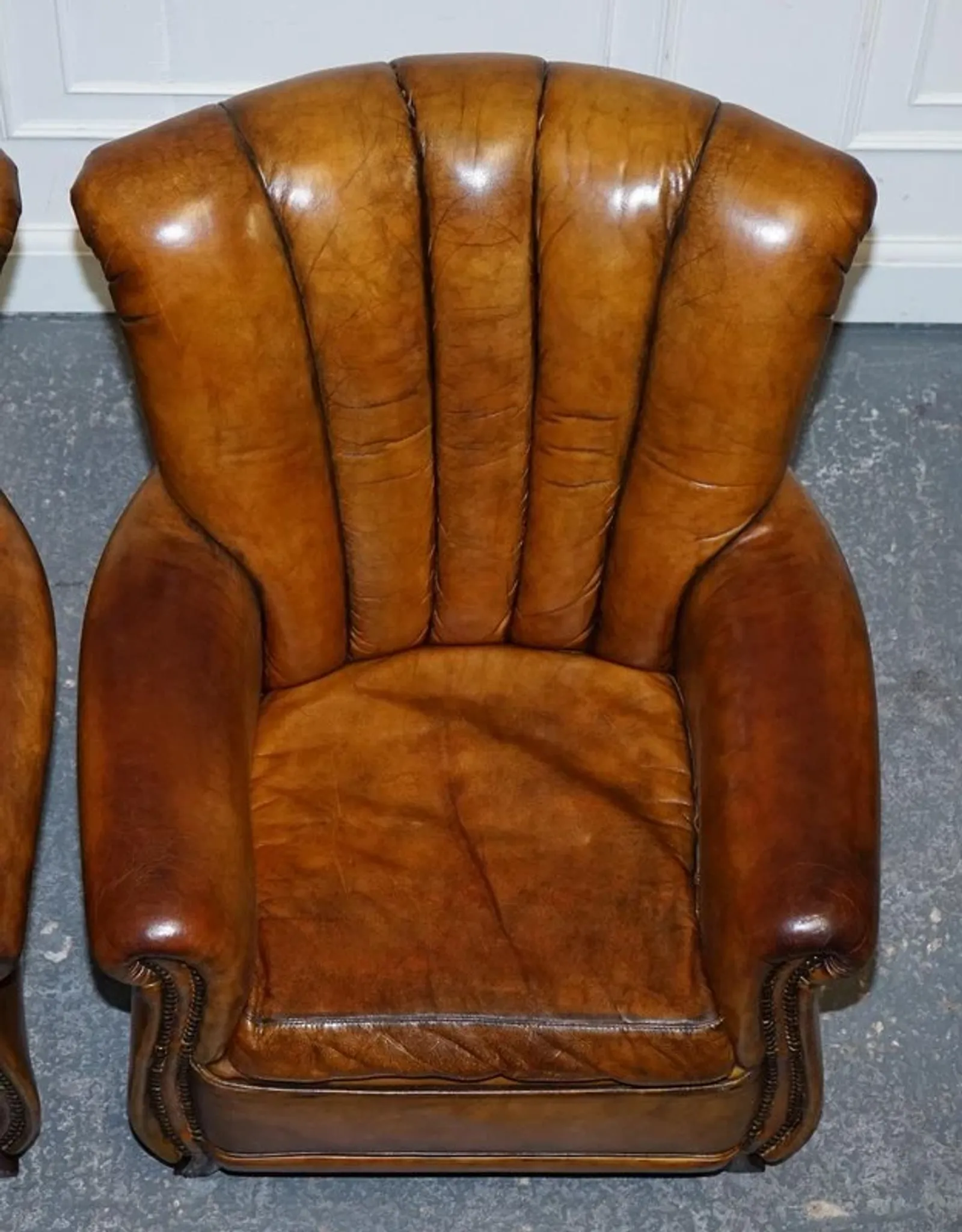 Vintage Art Deco Style Leather Chairs Hand-Dyed, Set of 2