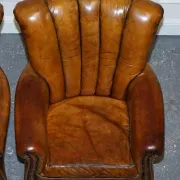 Vintage Art Deco Style Leather Chairs Hand-Dyed, Set of 2