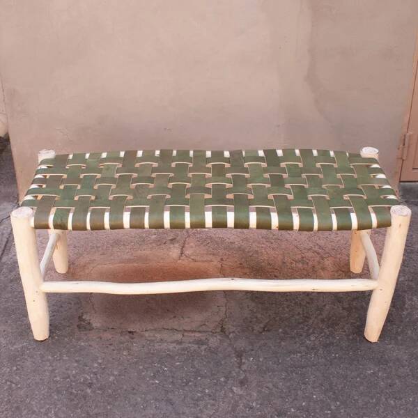 Green leather stool and bench