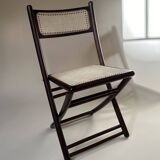 Set de quatre chaises pliantes en bois et cannage