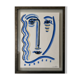 Cubist composition in blue, Vallauris style, signed Blasos.