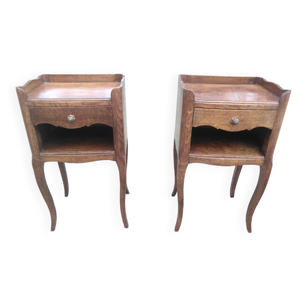 Pair of neo-rustic bedside tables in solid oak | Selency