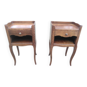 Pair of neo-rustic bedside tables in solid oak