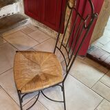 Table and four chairs wrought iron and wood