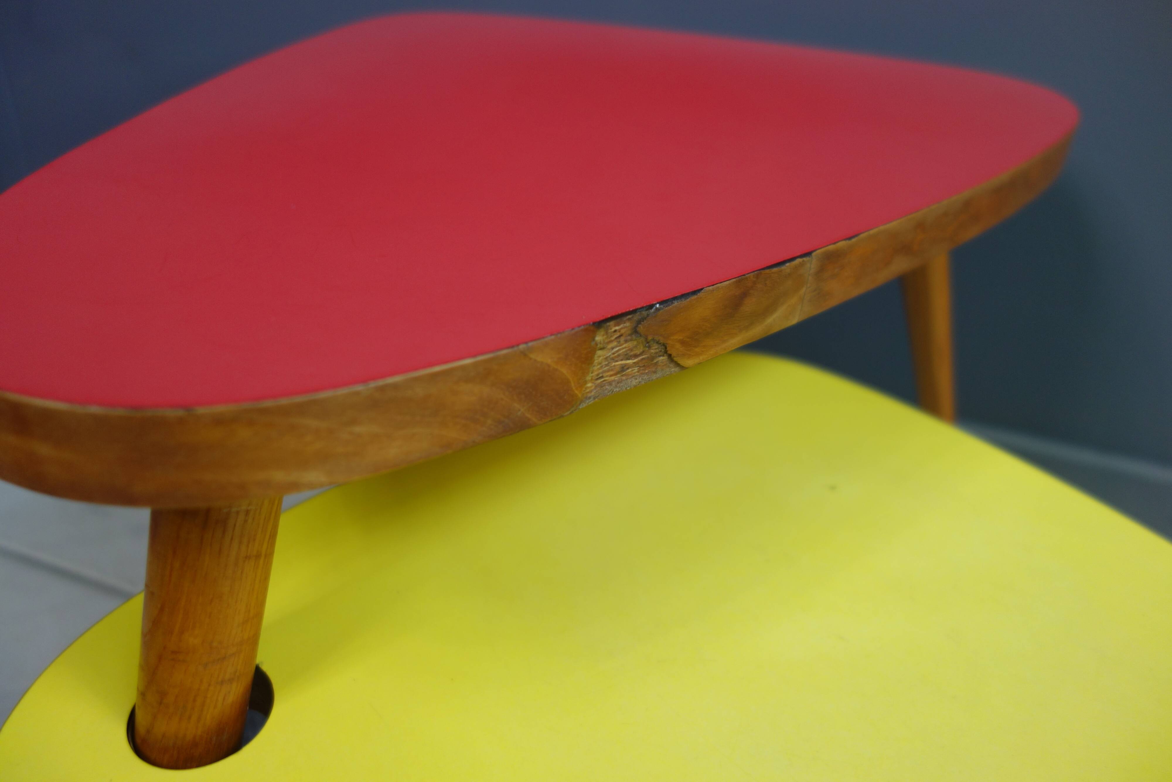 1958 side table unit in red and yellow