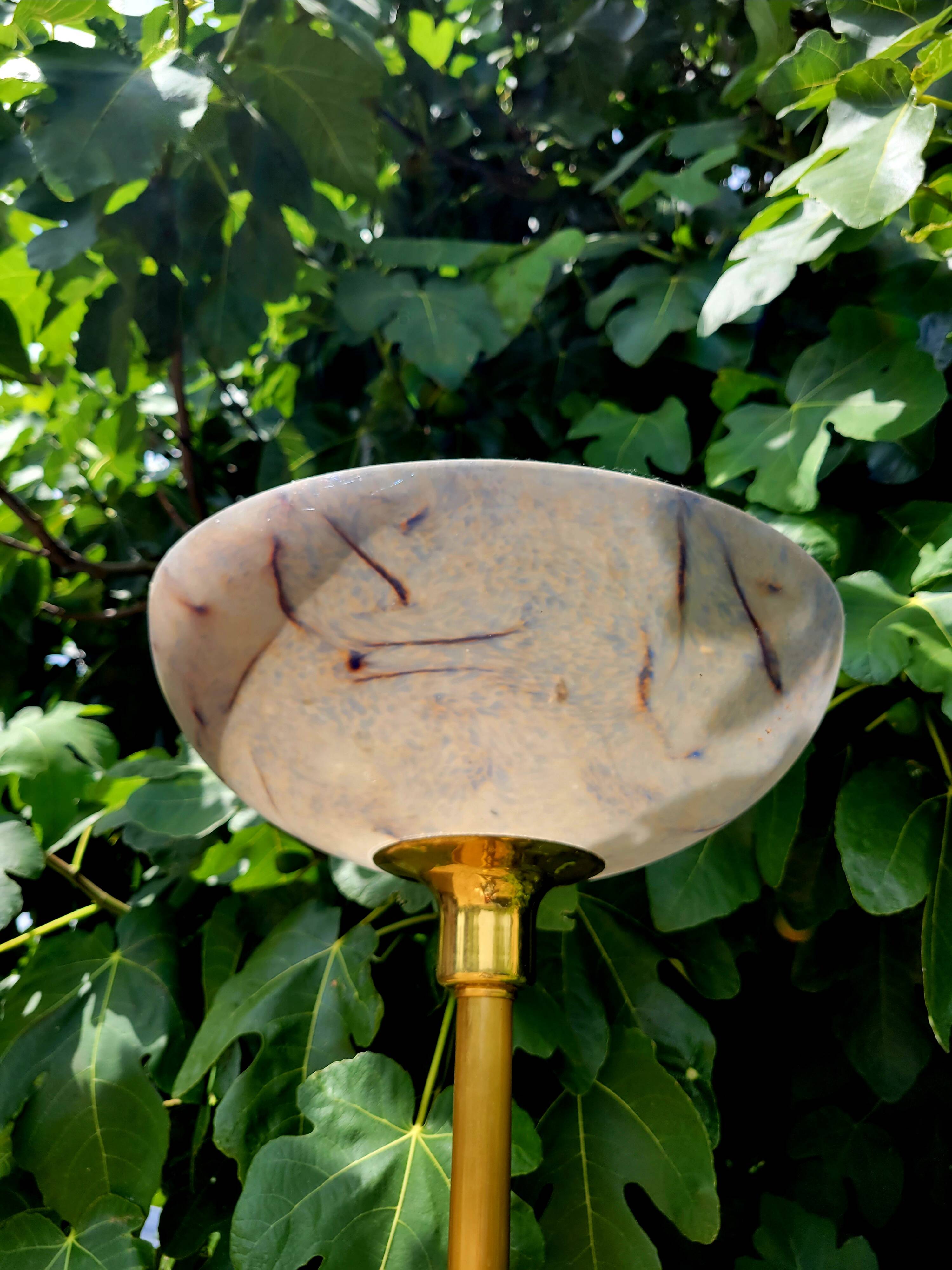 Golden floor lamp with opaline glass lampshade
