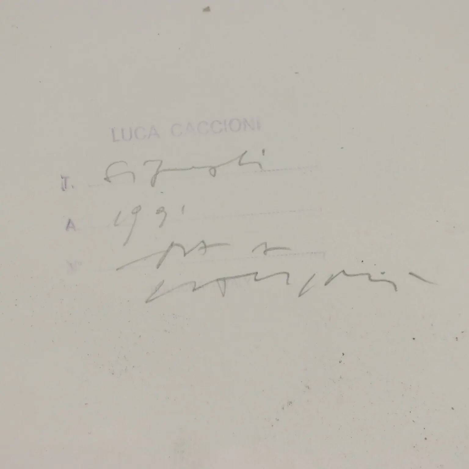 Peinture contemporaine signée Luca Caccioni, technique mixte, 1991