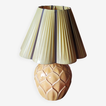 Lampe ananas vintage des années 50 en céramique de Saint Clément abat jour d’origine en plastique