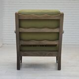 1970s, pair of Danish armchairs, original green furniture wool, oak wood.