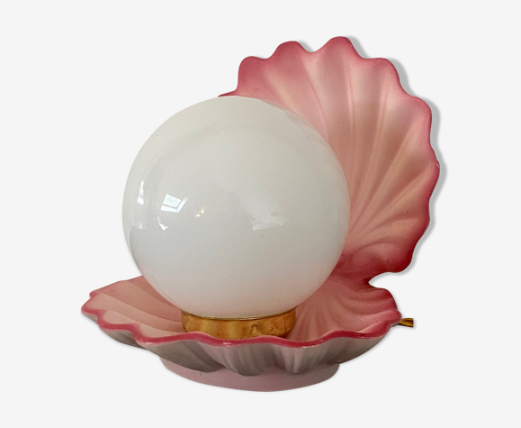 Lampe coquillage vintage en céramique rose
