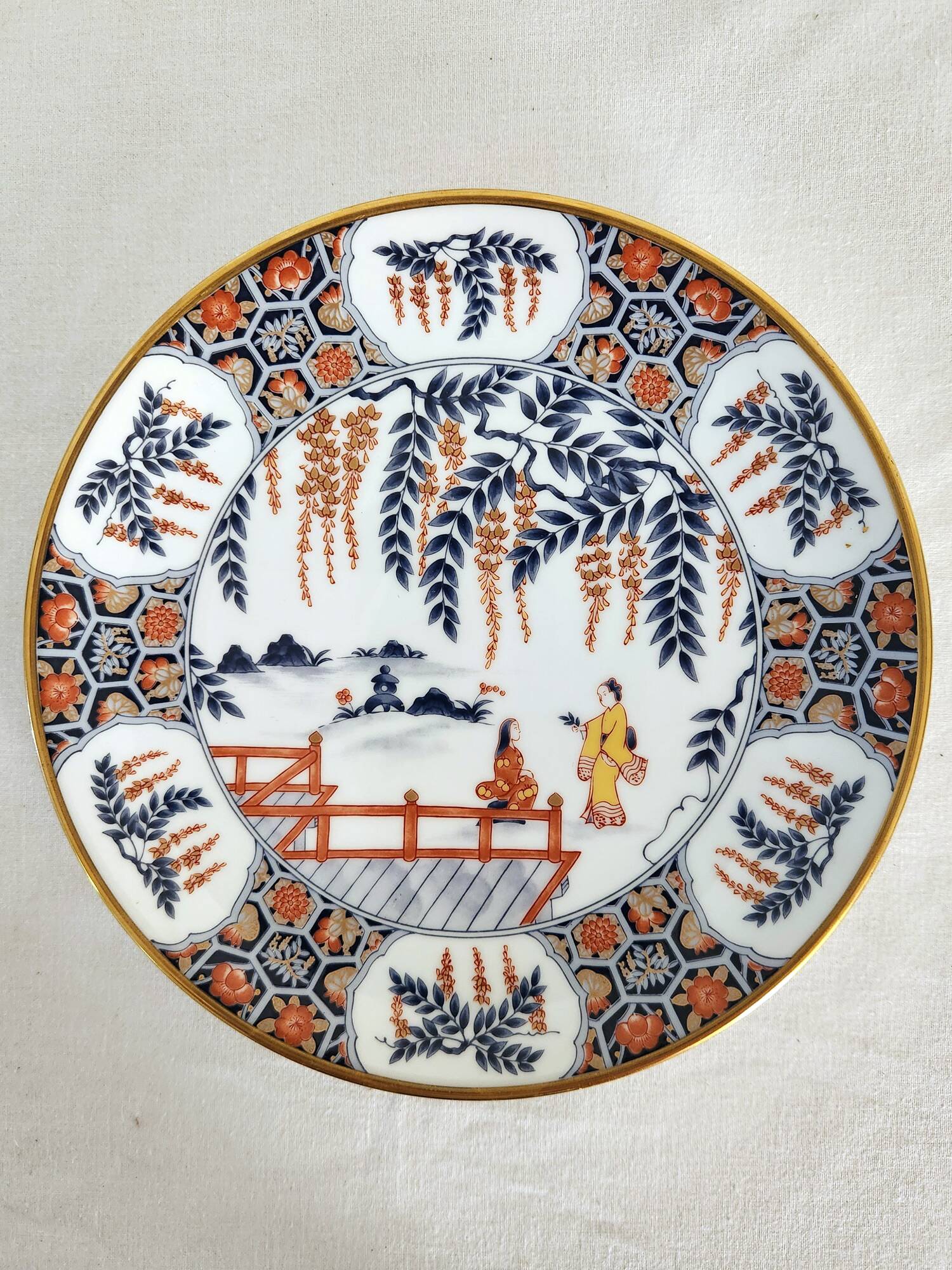 5 Japanese porcelain plates with geisha hand decoration