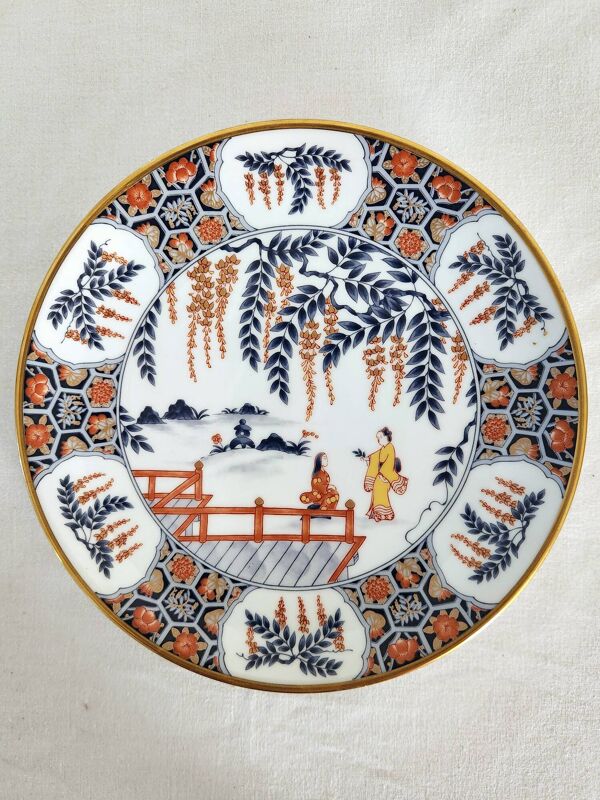 5 assiettes en porcelaine japonaise décor main geisha