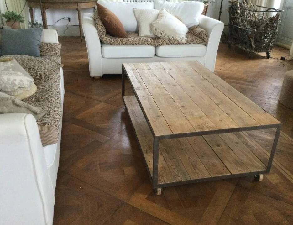Table basse bois et fer 2 plateaux