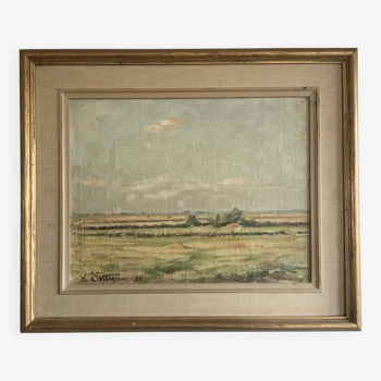 Peinture à l'huile de paysage vintage, signée H.Ostergren 1953