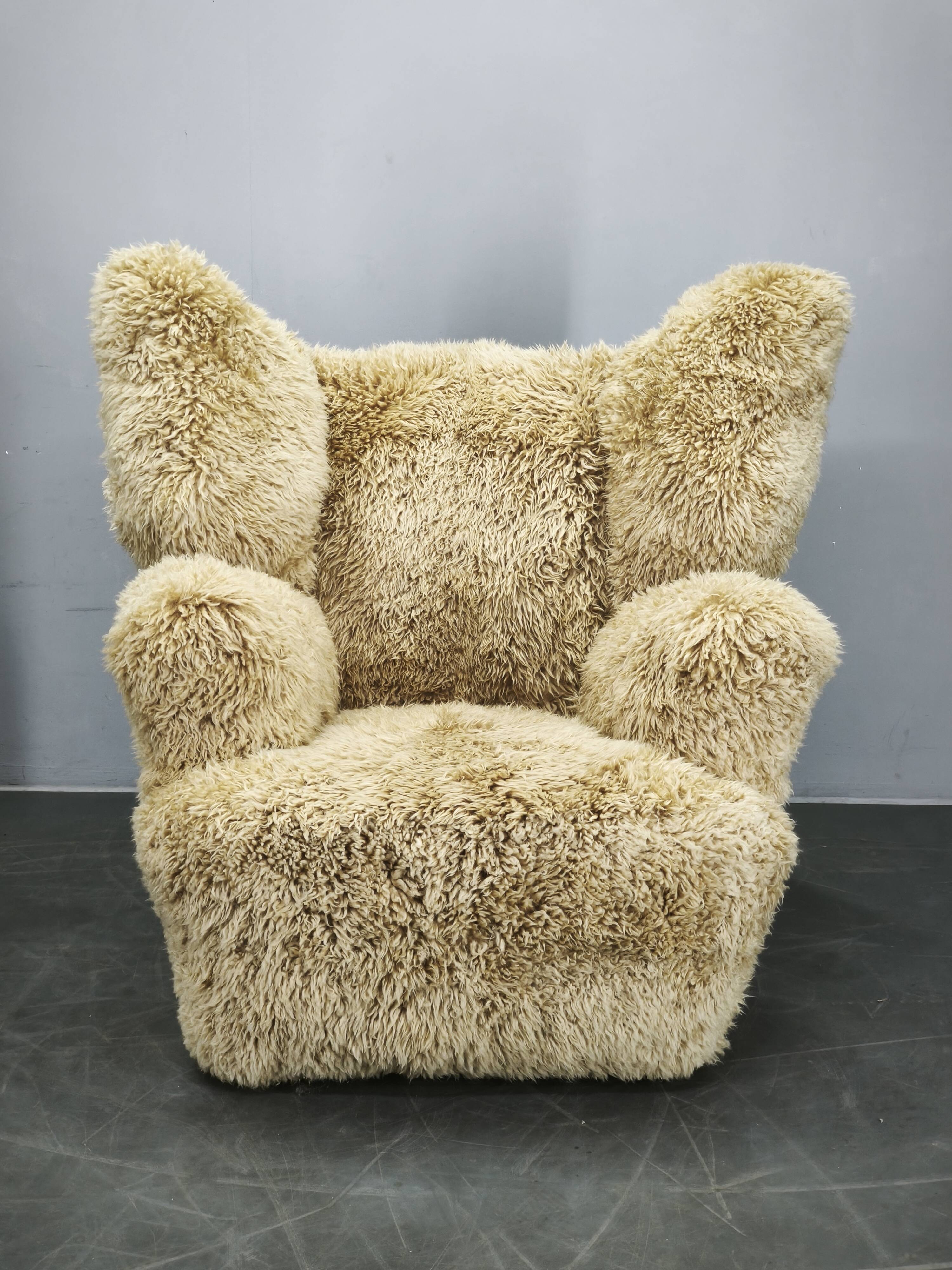 1930s Art Deco Wingback Armchair in Honey Skandilock Sheepskin