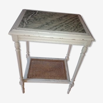 Table d'appoint marbre et cannage