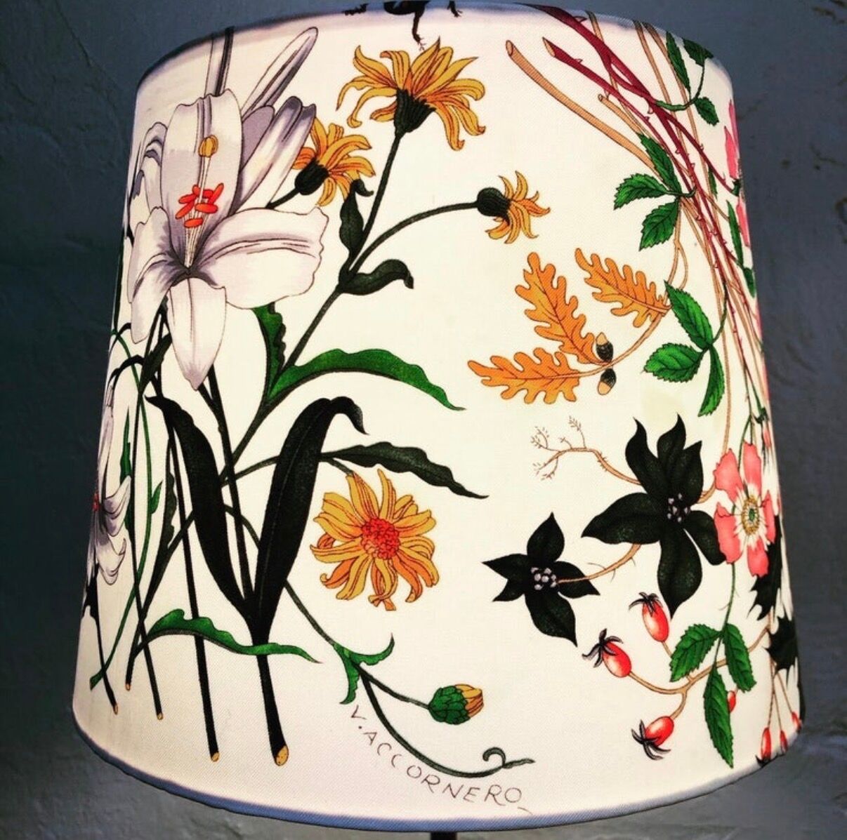 Mid-Century Modern Table Lamp in Brass with Vintage Gucci Shade