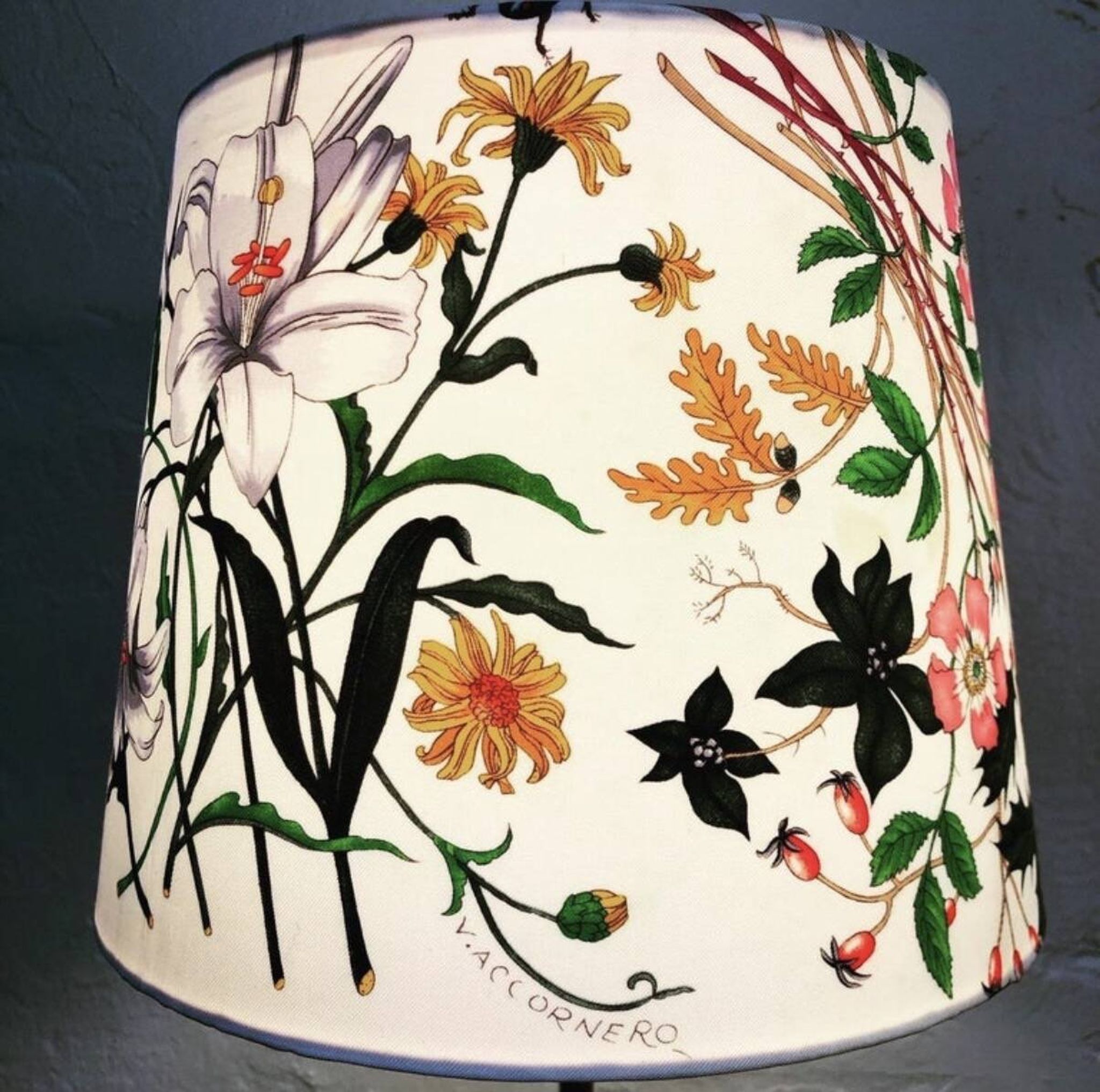 Mid-Century Modern Table Lamp in Brass with Vintage Gucci Shade