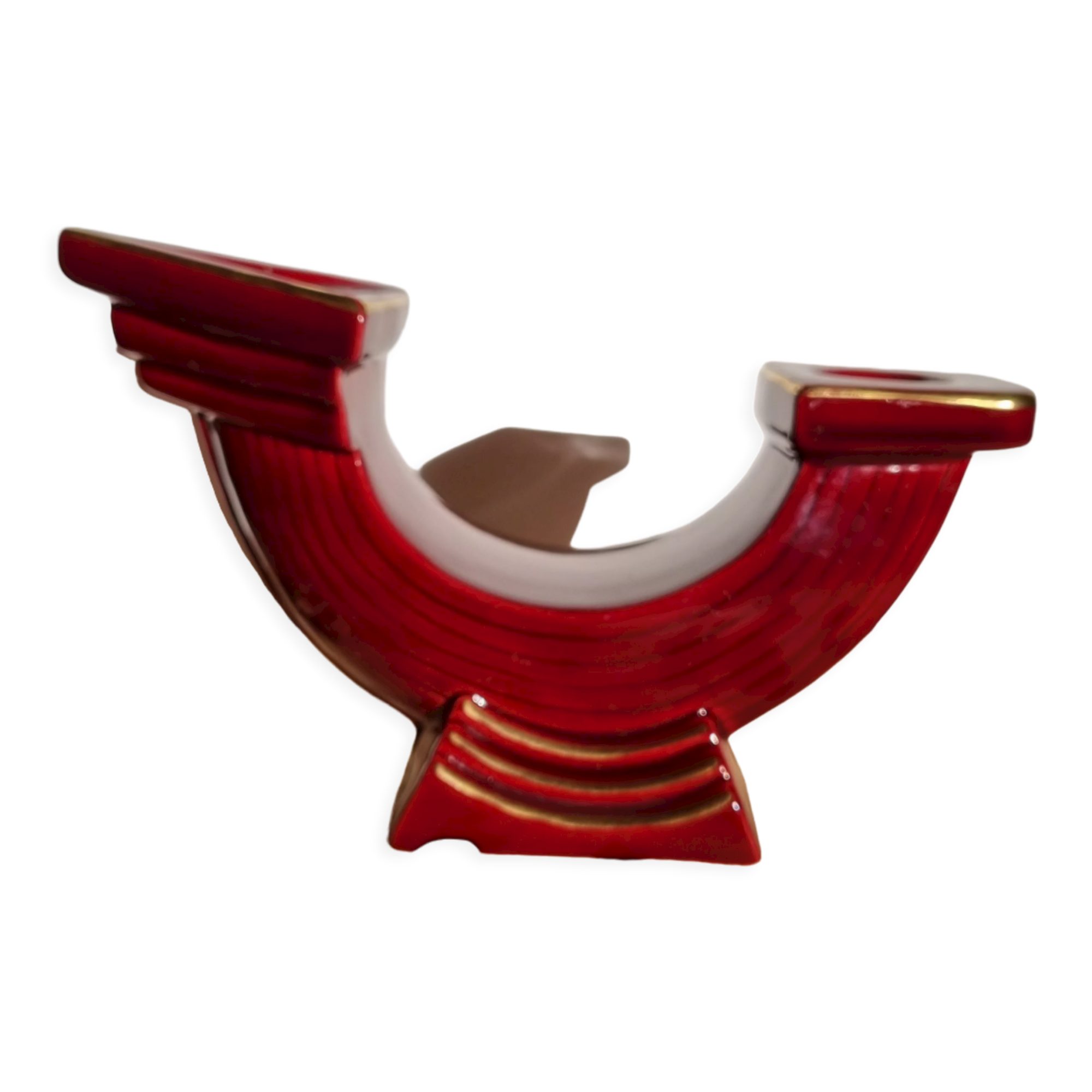 Double ceramic candle holder burgundy gilded