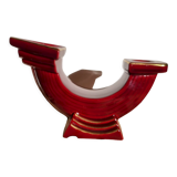 Double ceramic candle holder burgundy gilded