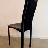 Lot 6 black leather chairs Italian design 80s Cattelan Italia vintage Lara model