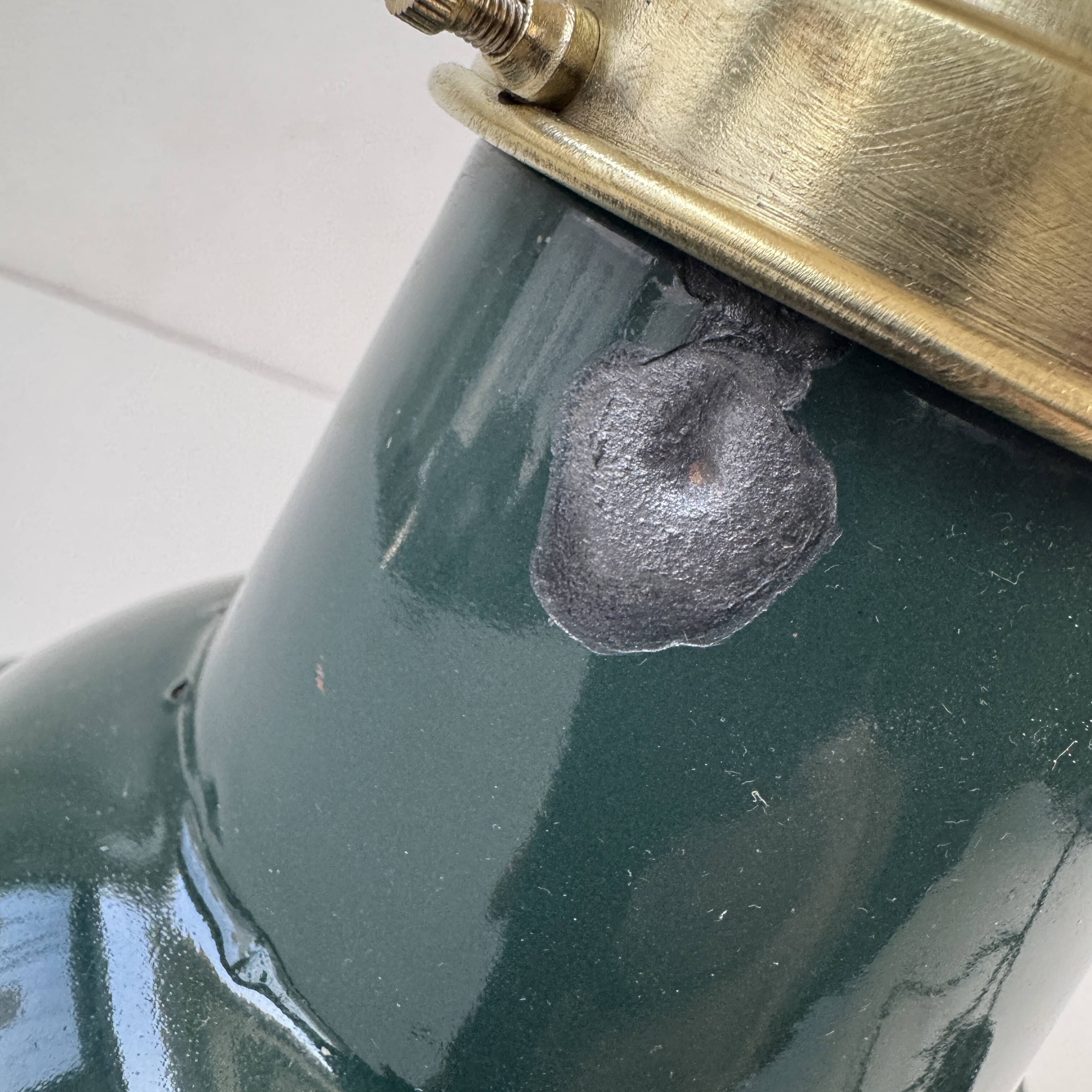 Old industrial pendant light, green enamel, 34 cm