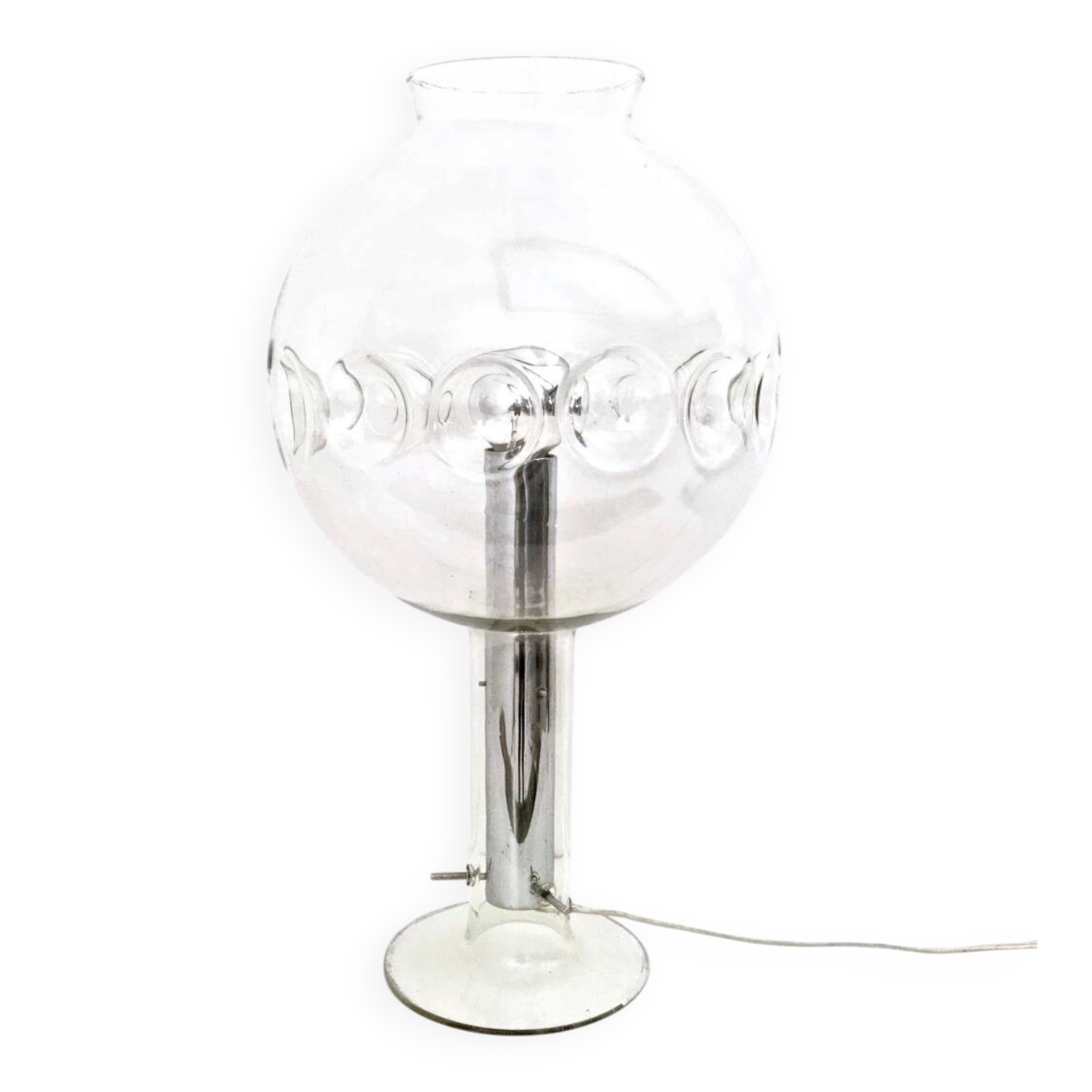 Vintage 1970s Steel Table Lamp with Spheric Murano Glass Shade