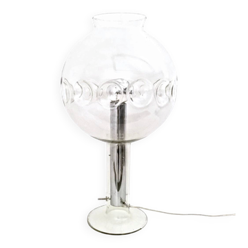 Vintage 1970s Steel Table Lamp with Spheric Murano Glass Shade