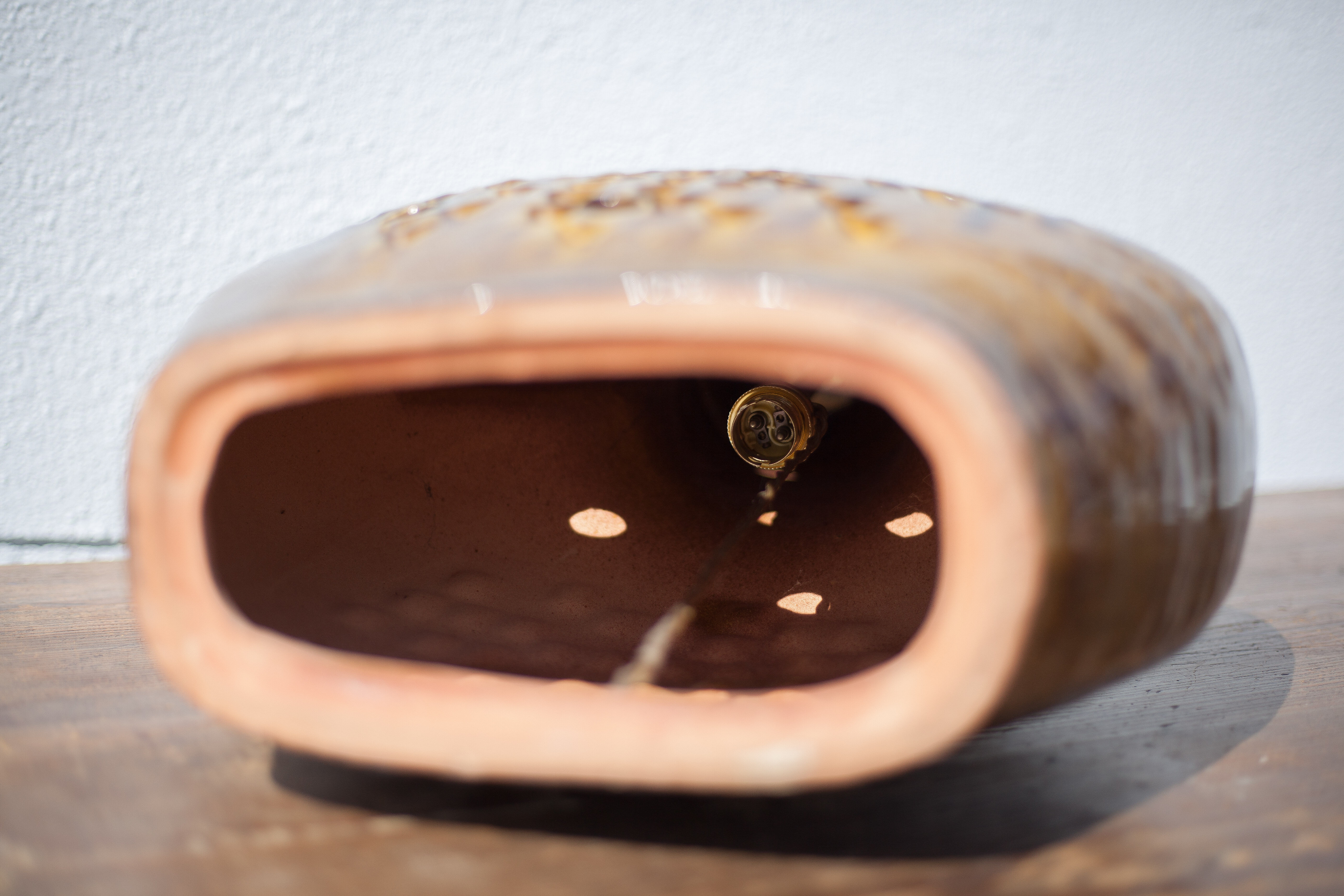 vintage enamelled terracotta lamp, table lamp, lampshade lamp, pottery, home decor, lamp