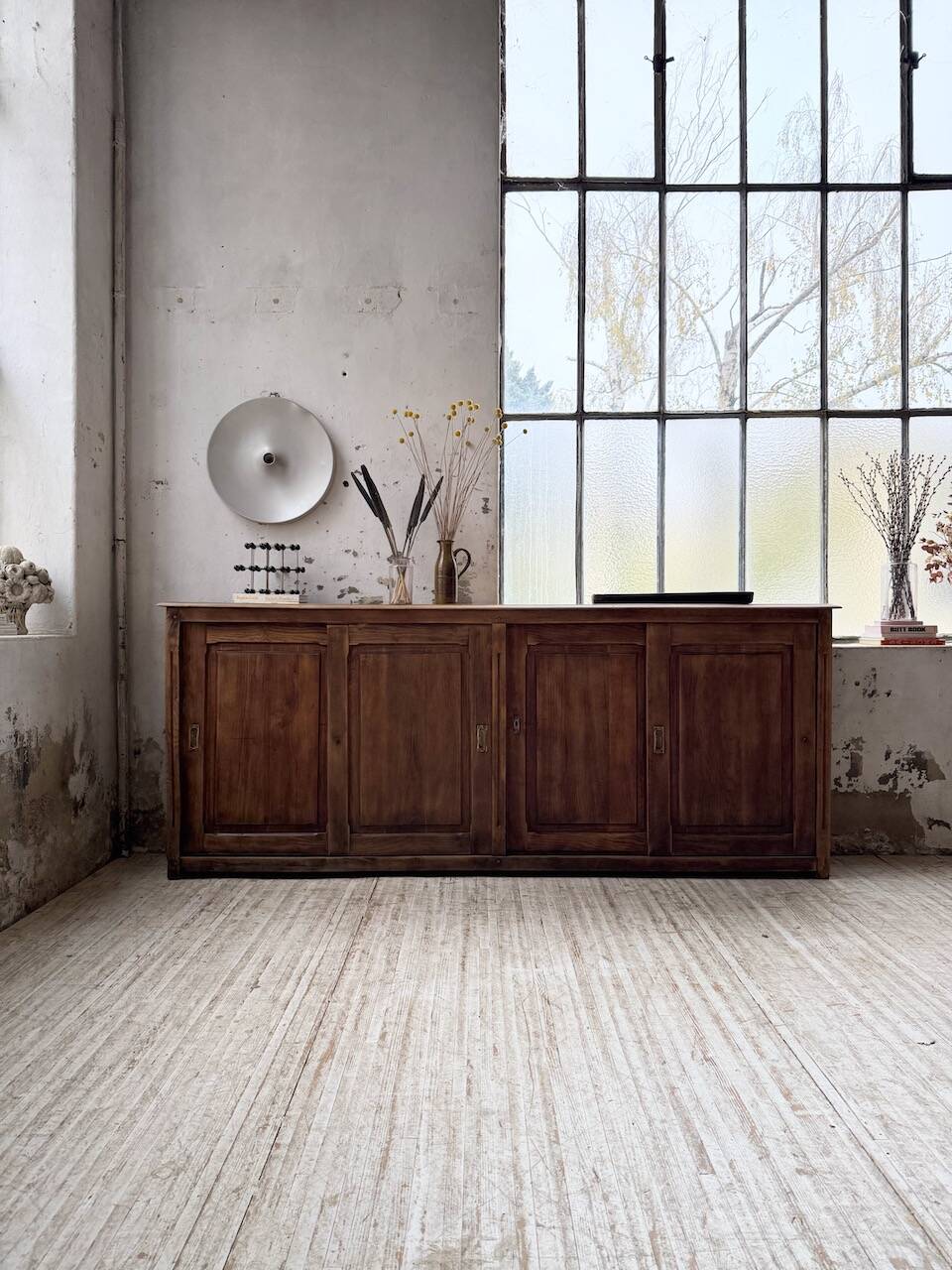 XL oak workshop sideboard with sliding doors from 1900