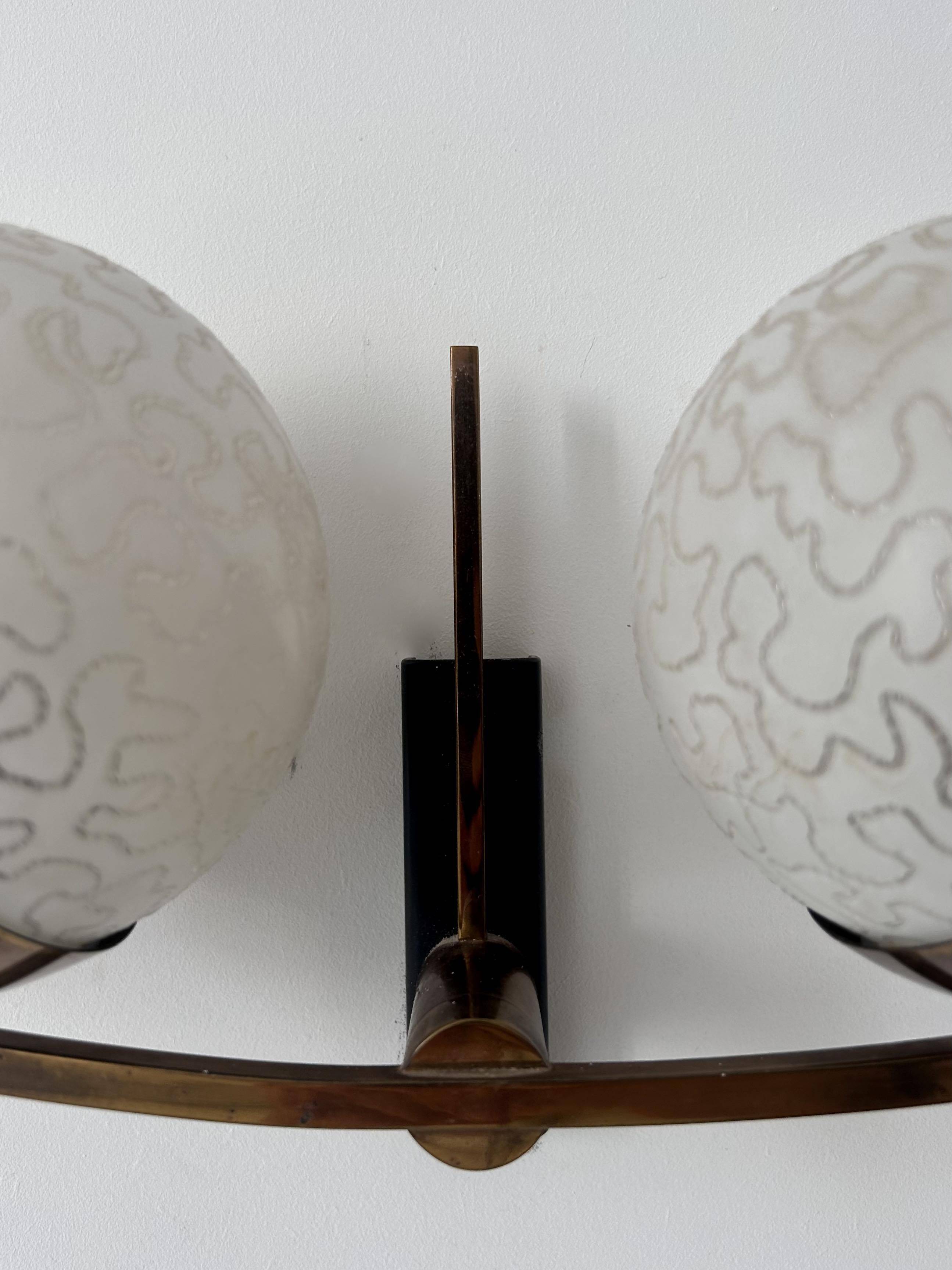 Vintage brass and opaline wall lamp, Arlus, France 1960s
