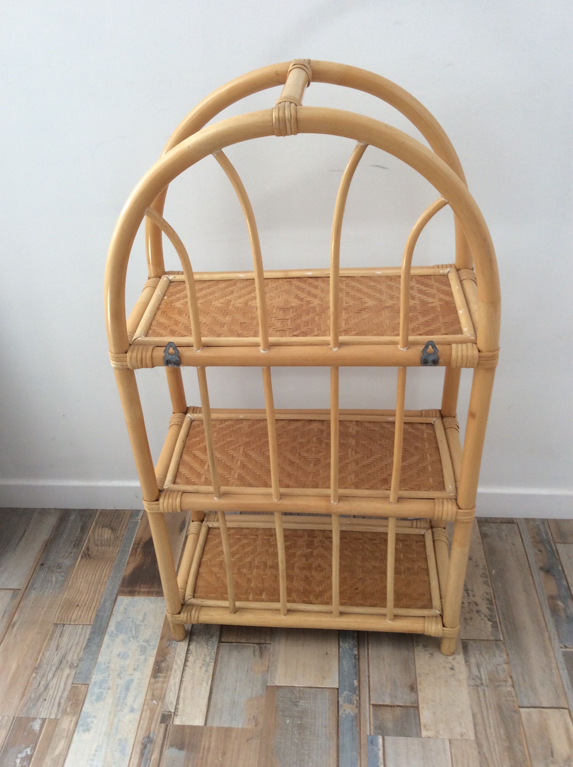 1970s rattan bamboo shelf