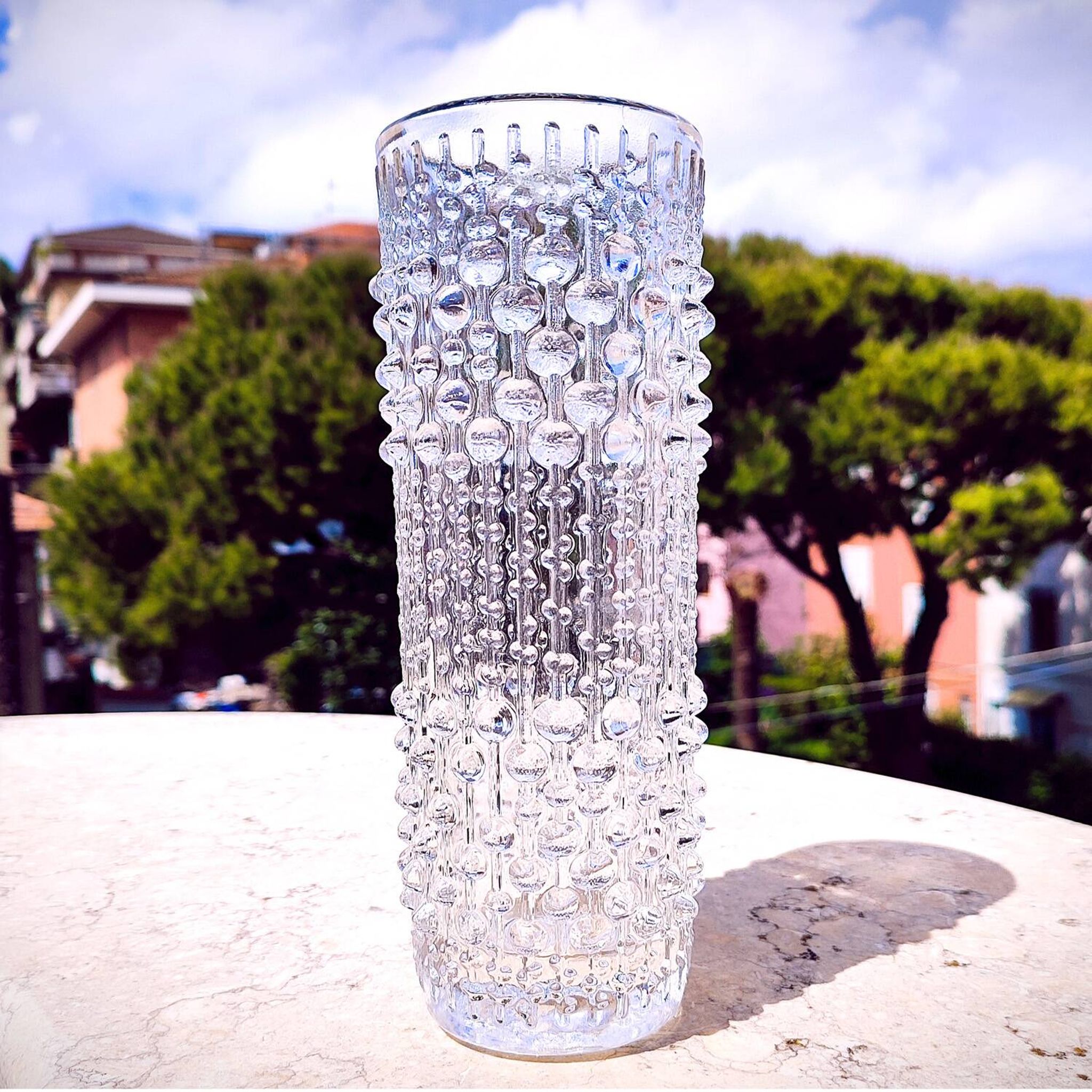 Vintage Clear Pressed Glass Vase: CandleWax Design, Czech Republic, 1972