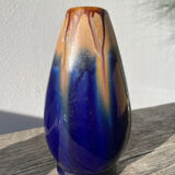 Belgian vase in blue and beige flamed stoneware