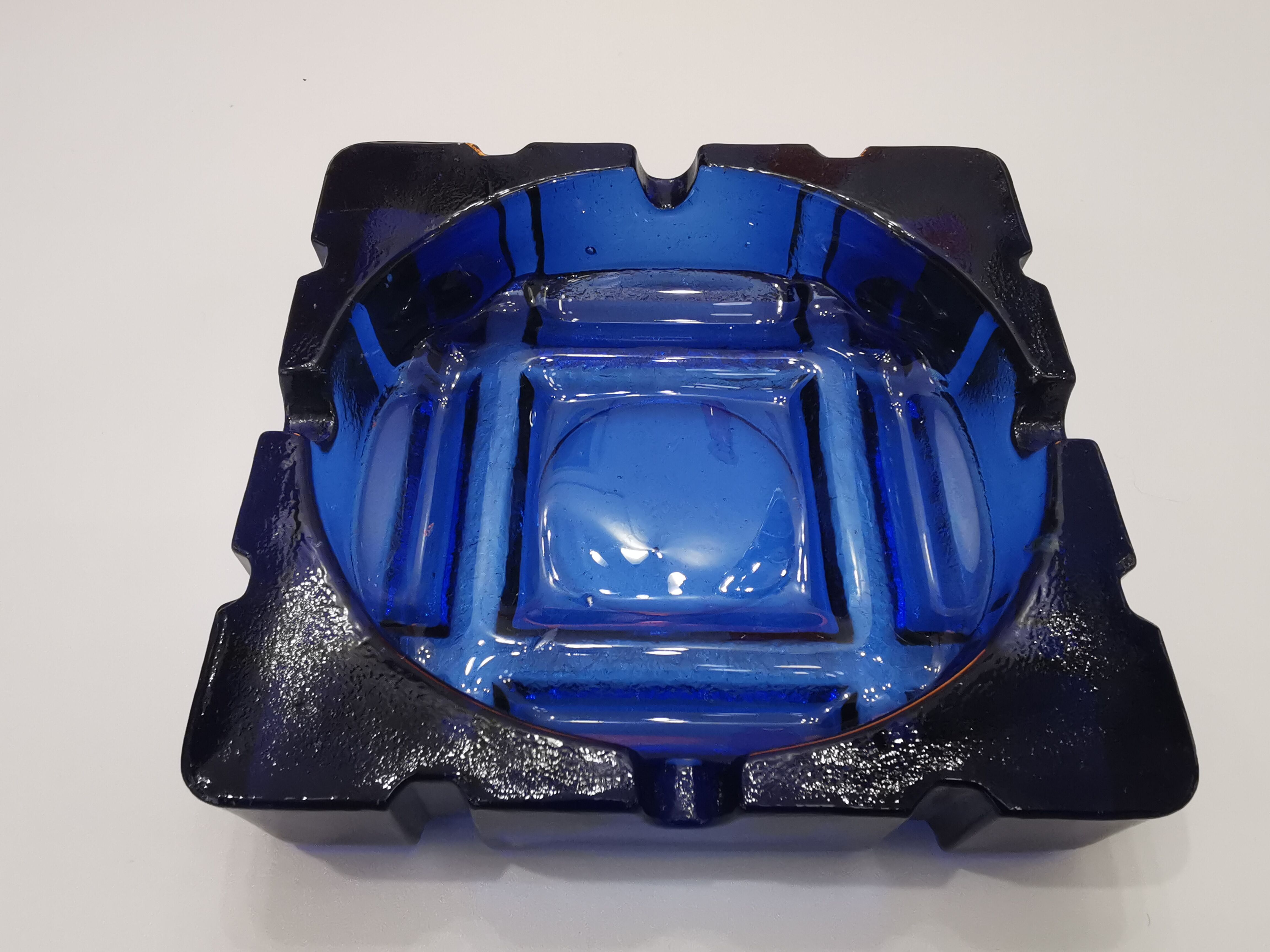 Vintage blue glass ashtray from the 80s