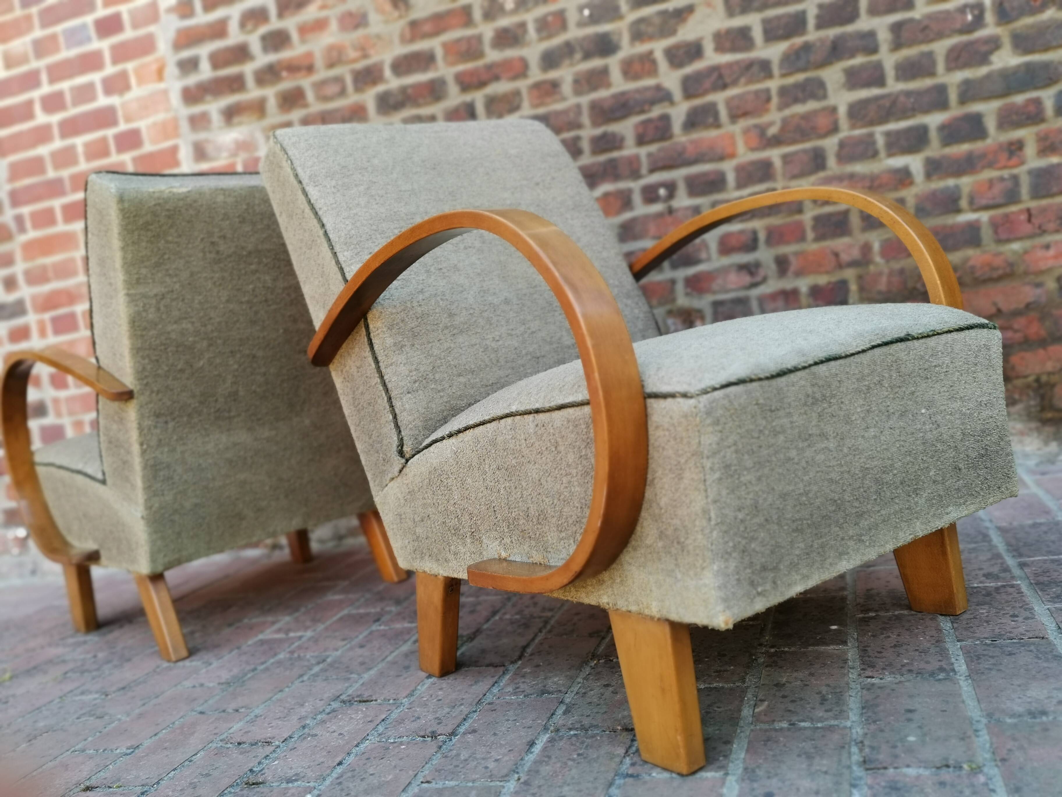 Pair of armchairs by Jindrich Halabala for Thonet 1950. Art deco