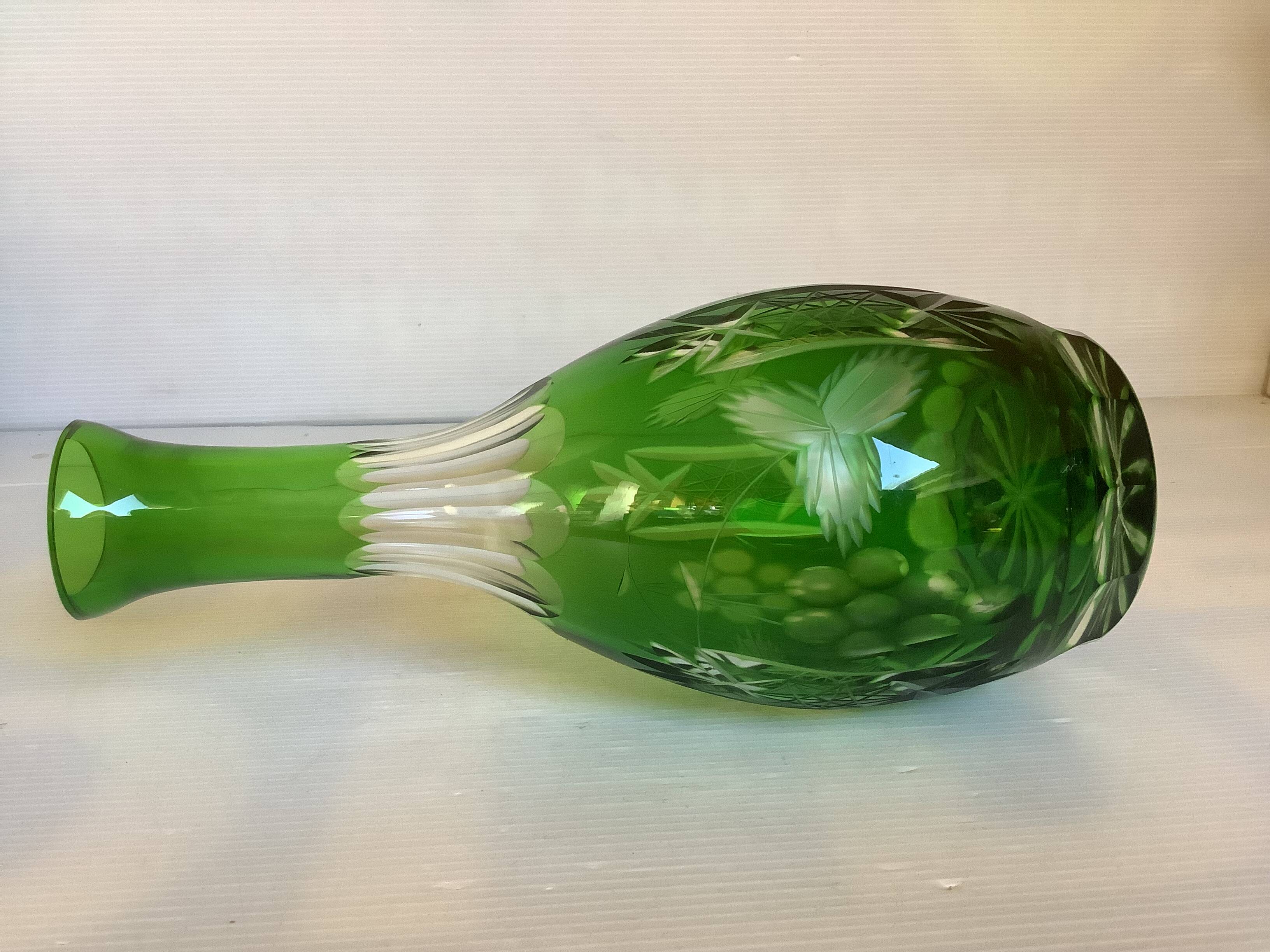 Green cut crystal bottle