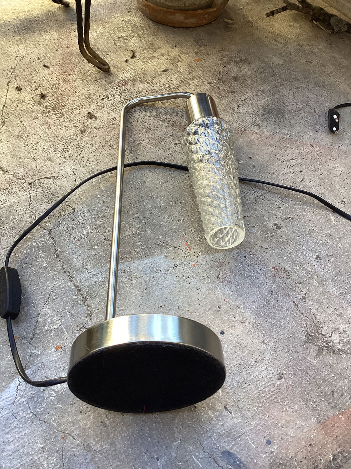 Metal table lamp and vintage glass tulip