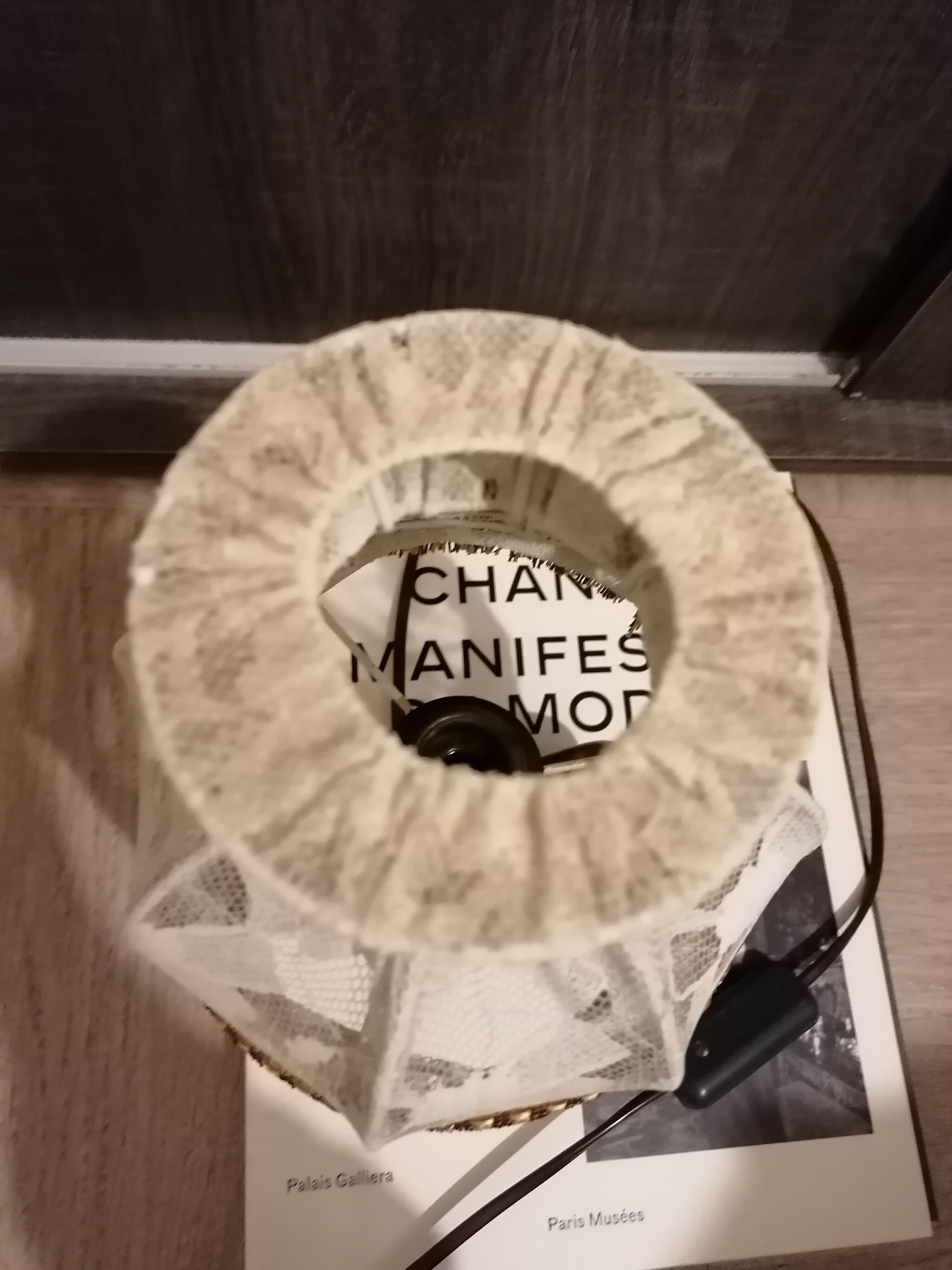 Bedside lamp lace and wood