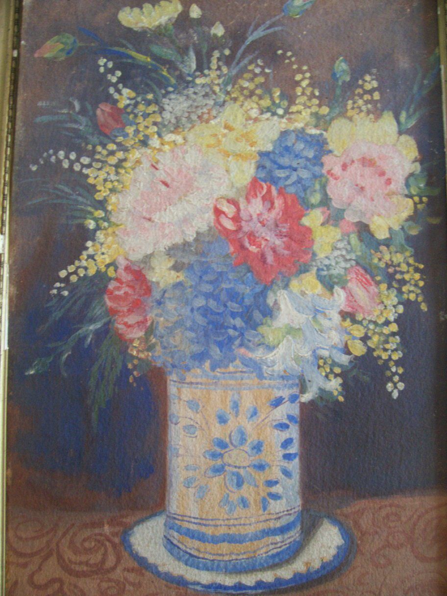 Old flower pot painting signed