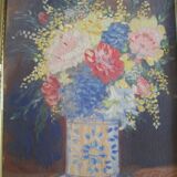 Ancienne peinture pot de fleur signée