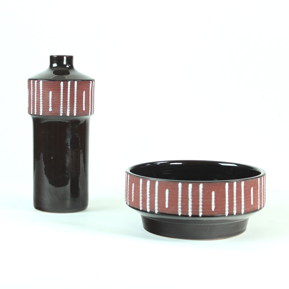 Vase en céramique et bol by Keralit, Tchécoslovaquie des années 1960