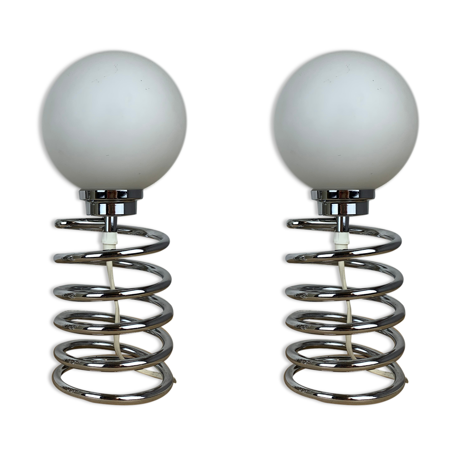 Pair of lamps spring chrome 70s