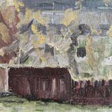 Peinture à l'huile vintage française sur toile d'une mine, signée ML Bertin Eustache